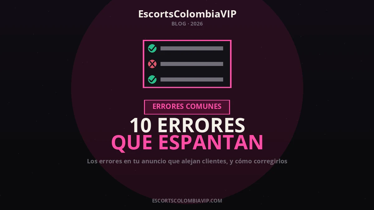 Lista con marcas de verificación y equis: errores comunes en un anuncio de acompañante